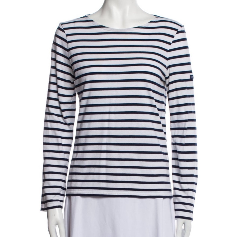 Saint James White and Blue Boxy Long Sleeve Tee